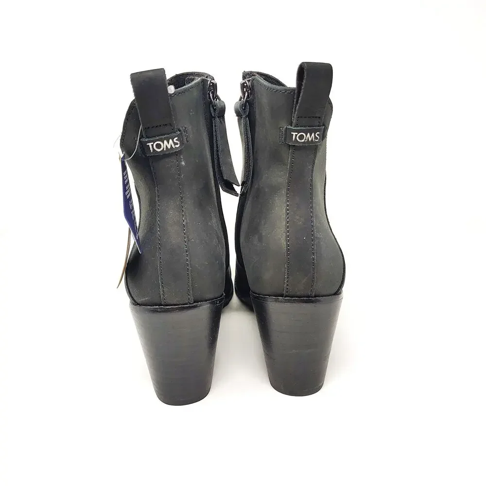 New Toms Shoes Womens 10 Boots Sutton Black Leather Wedge Zip Grunge Goth Emo